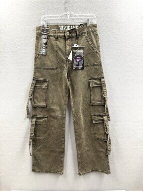 VIP Jeans Cargo Pants Sz 11/30 Black Wash Streetwear Y2K Utility Stretch Urban